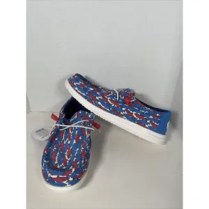 Hey Dude Wally H2O Fish Camo Blue Red Casual Slip On - Men's Size 12 (41842-1DF)