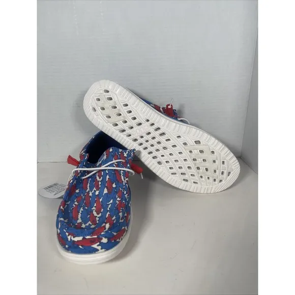Hey Dude Wally H2O Fish Camo Blue Red Casual Slip On - Men's Size 12 (41842-1DF)