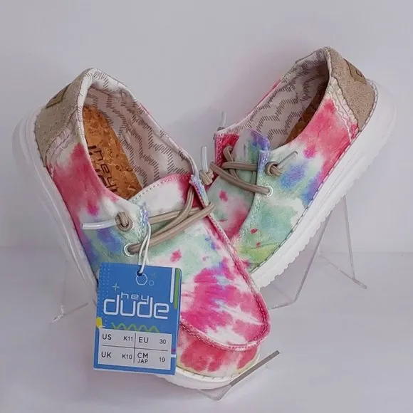 HEY DUDE 'WENDY BOHO MANDALA' YOUTH TIE-DYE LACE TRIM SHOES SIZE 11