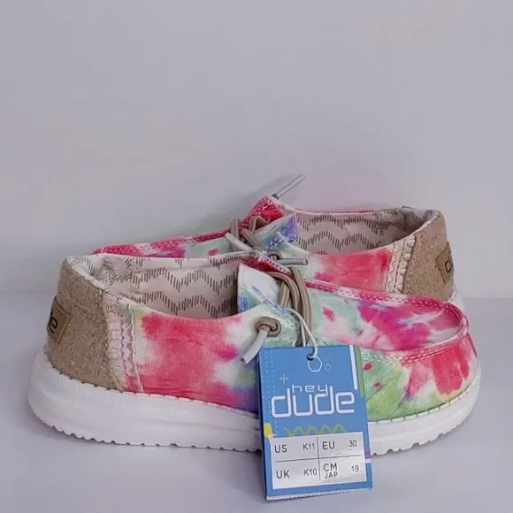 HEY DUDE 'WENDY BOHO MANDALA' YOUTH TIE-DYE LACE TRIM SHOES SIZE 11