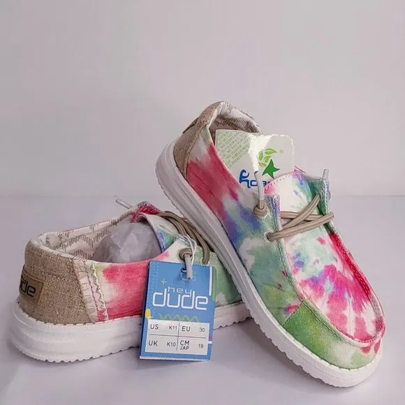 HEY DUDE 'WENDY BOHO MANDALA' YOUTH TIE-DYE LACE TRIM SHOES SIZE 11