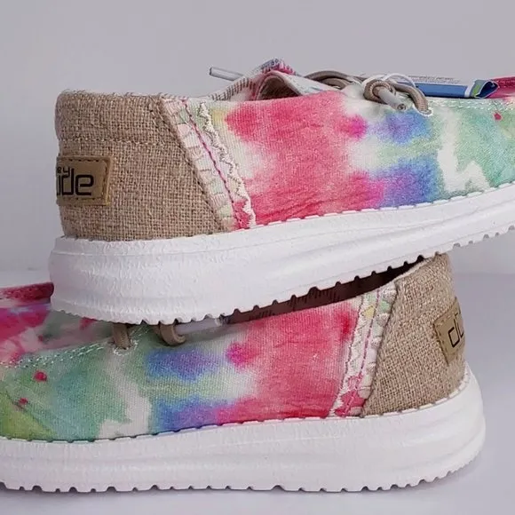 HEY DUDE 'WENDY BOHO MANDALA' YOUTH TIE-DYE LACE TRIM SHOES SIZE 11