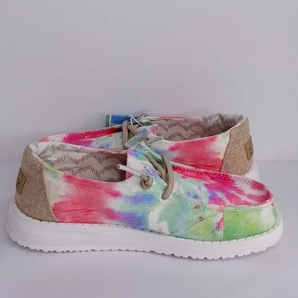 HEY DUDE 'WENDY BOHO MANDALA' YOUTH TIE-DYE LACE TRIM SHOES SIZE 11