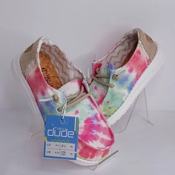 HEY DUDE 'WENDY BOHO MANDALA' YOUTH TIE-DYE LACE TRIM SHOES SIZE 11