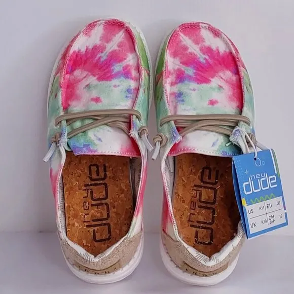 HEY DUDE 'WENDY BOHO MANDALA' YOUTH TIE-DYE LACE TRIM SHOES SIZE 11