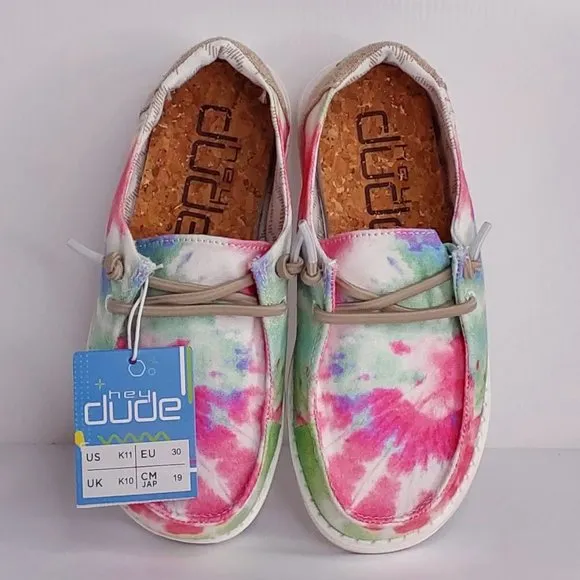 HEY DUDE 'WENDY BOHO MANDALA' YOUTH TIE-DYE LACE TRIM SHOES SIZE 11