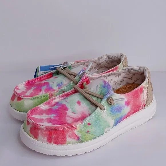 HEY DUDE 'WENDY BOHO MANDALA' YOUTH TIE-DYE LACE TRIM SHOES SIZE 11