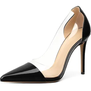 High Heel Clear Pumps 3.5” Pointed Cap Toe Transparent PVC Stilettos