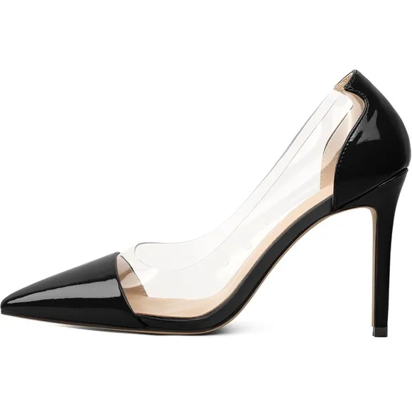 High Heel Clear Pumps 3.5” Pointed Cap Toe Transparent PVC Stilettos
