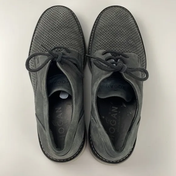 Hogan | Nubuck Suede Laser Cut Perforated Oxford Lace Up Golf Shoes Men's 8 Gray