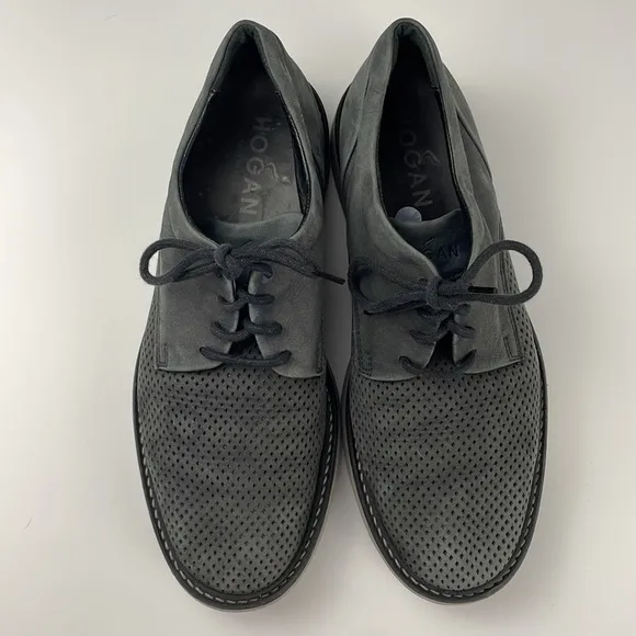 Hogan | Nubuck Suede Laser Cut Perforated Oxford Lace Up Golf Shoes Men's 8 Gray