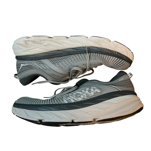 Hoka Bondi 7 Shoes Silver Grey Cushioned Lace-Up Athletic Sneaker Size 12