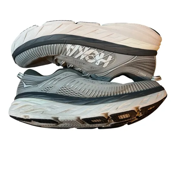 Hoka Bondi 7 Shoes Silver Grey Cushioned Lace-Up Athletic Sneaker Size 12