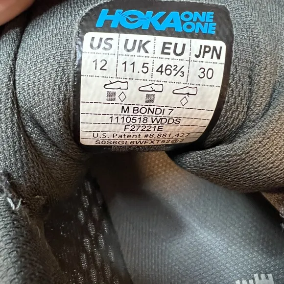 Hoka Bondi 7 Shoes Silver Grey Cushioned Lace-Up Athletic Sneaker Size 12