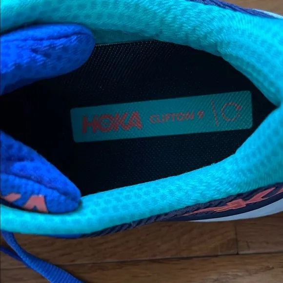 Hoka Clifton 9 Blue and Pink Athletic Shoes with Cushioned Midsole