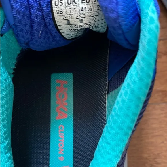 Hoka Clifton 9 Blue and Pink Athletic Shoes with Cushioned Midsole