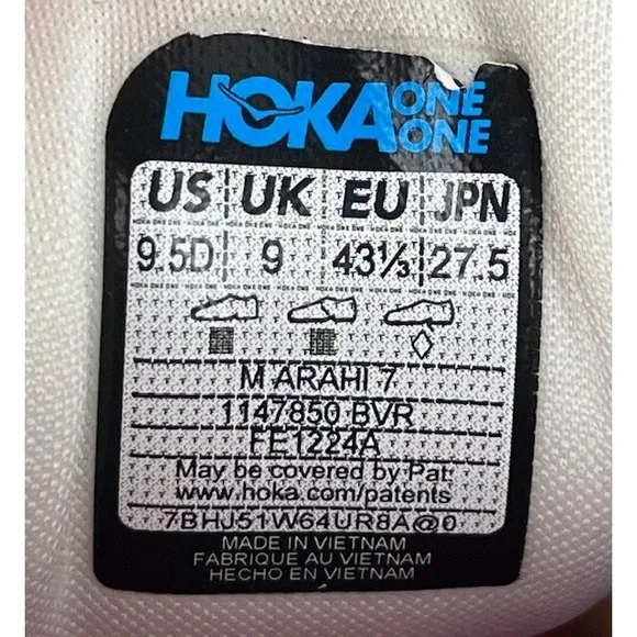 Hoka One One Arahi 7 Running Shoes Men Size 9.5D White 114850 BVR Fair
