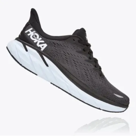 Hoka One One Clifton 8 Running Shoes Sneakers Black White Men’s 10 Women’s 11.5