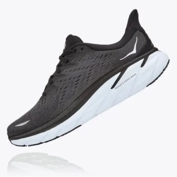 Hoka One One Clifton 8 Running Shoes Sneakers Black White Men’s 10 Women’s 11.5