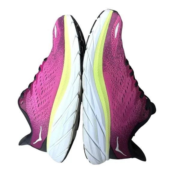 Hoka One One Clifton 8 Women’s Running Shoes Magenta Yellow White Size 8B