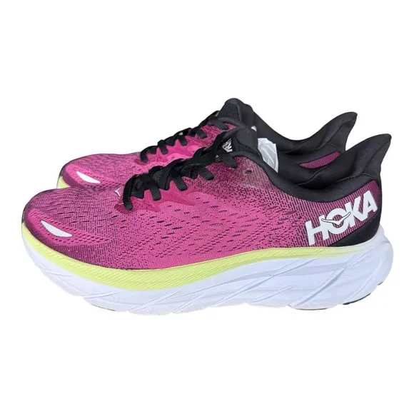 Hoka One One Clifton 8 Women’s Running Shoes Magenta Yellow White Size 8B