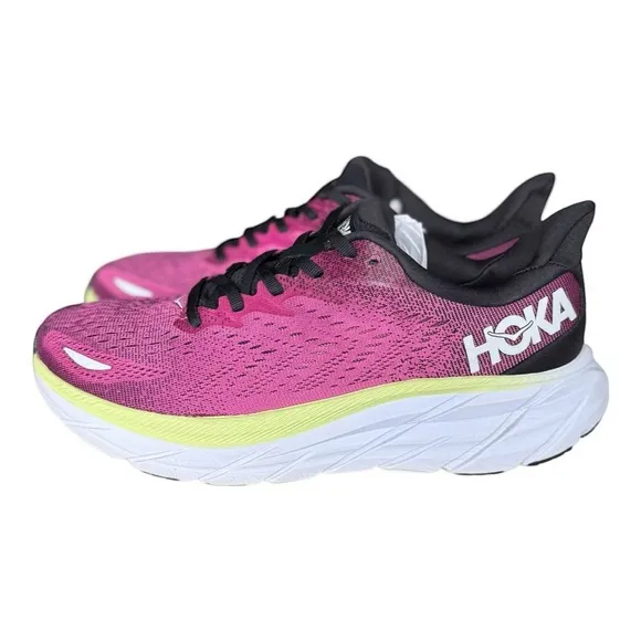 Hoka One One Clifton 8 Women’s Running Shoes Magenta Yellow White Size 8B