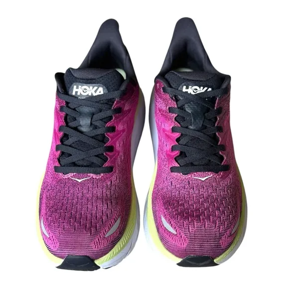 Hoka One One Clifton 8 Women’s Running Shoes Magenta Yellow White Size 8B