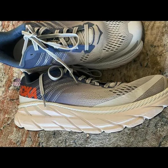 Hoka One One Running Shoes -Clifton Women’s 8  W Light Gray/Navy