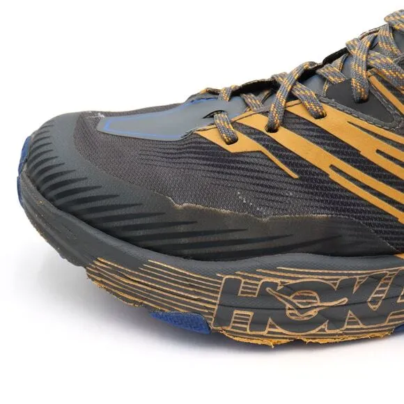 Hoka One One Speedgoat 4‎ Mens 9.5 US Gray Gold TrailRunning Shoes 1106525 CGYW