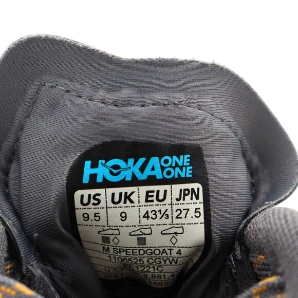 Hoka One One Speedgoat 4‎ Mens 9.5 US Gray Gold TrailRunning Shoes 1106525 CGYW
