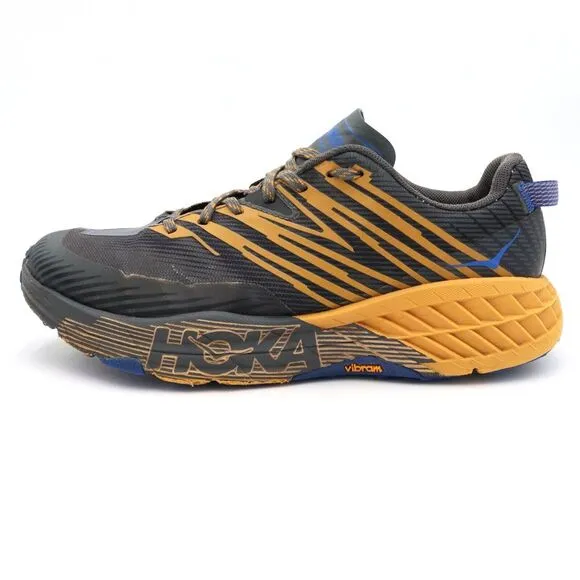 Hoka One One Speedgoat 4‎ Mens 9.5 US Gray Gold TrailRunning Shoes 1106525 CGYW