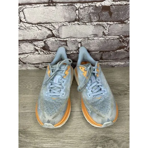 Hoka One One Clifton 9 Medium Airy Blue Synthetic Lace Running Shoes Women 6.5M