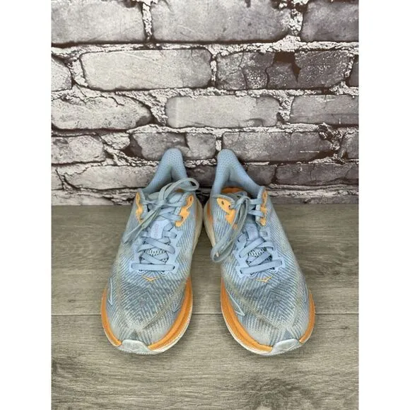Hoka One One Clifton 9 Medium Airy Blue Synthetic Lace Running Shoes Women 6.5M