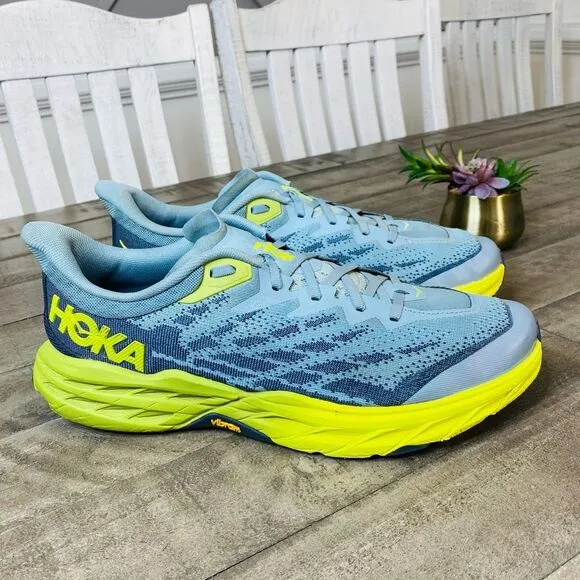 HOKA Speedgoat 5 Stone Blue/Dark Citron Athletic Sneakers Men’s Size 12 D