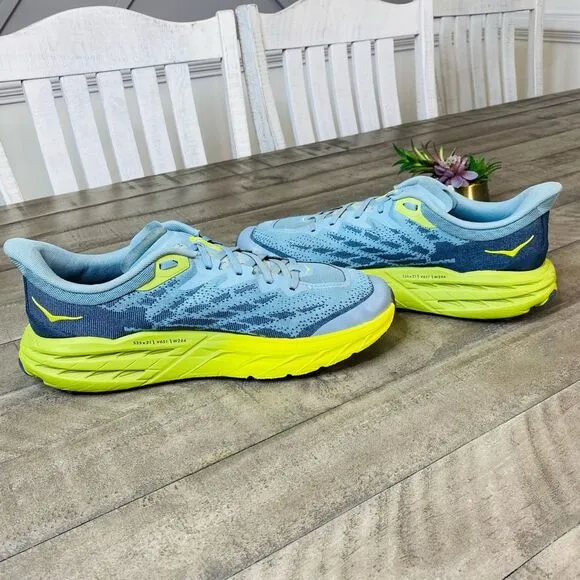 HOKA Speedgoat 5 Stone Blue/Dark Citron Athletic Sneakers Men’s Size 12 D