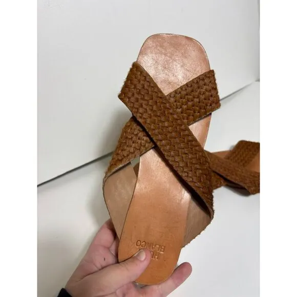 Huma Blanco Shoes Women's Sz 40 / 9.5 Tan Odessa Camel Pony Slide Sandal Braided