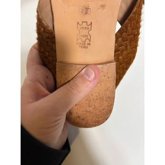 Huma Blanco Shoes Women's Sz 40 / 9.5 Tan Odessa Camel Pony Slide Sandal Braided