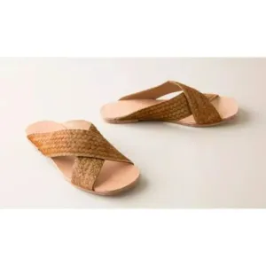 Huma Blanco Shoes Women's Sz 40 / 9.5 Tan Odessa Camel Pony Slide Sandal Braided