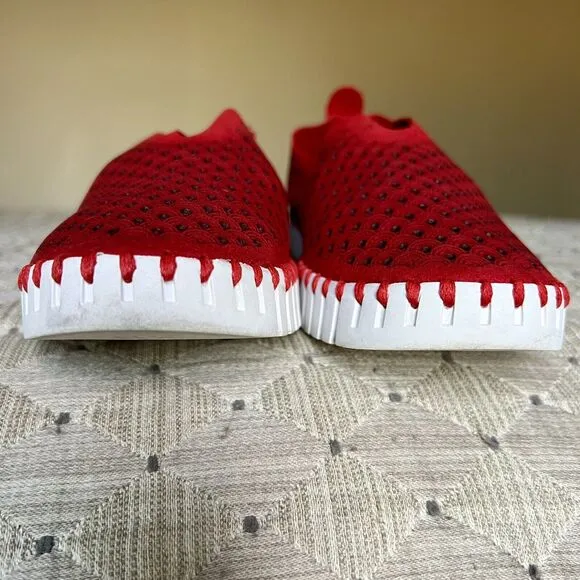 Ilse Jacobsen Tulip Red Fabric Perforated Slip On Shoes Women's EU 38 US 7.5 - 8