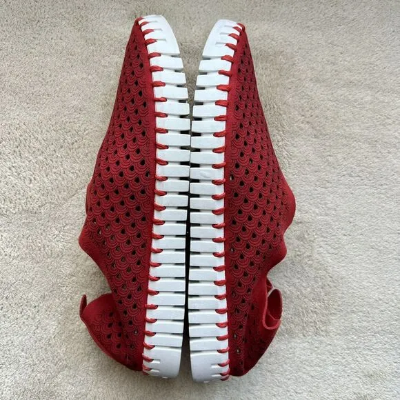 Ilse Jacobsen Tulip Red Fabric Perforated Slip On Shoes Women's EU 38 US 7.5 - 8