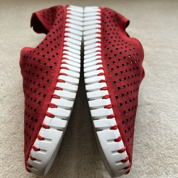Ilse Jacobsen Tulip Red Fabric Perforated Slip On Shoes Women's EU 38 US 7.5 - 8