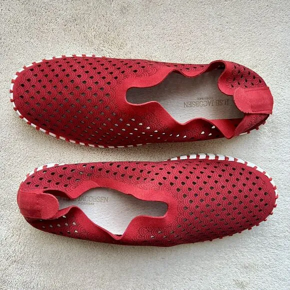 Ilse Jacobsen Tulip Red Fabric Perforated Slip On Shoes Women's EU 38 US 7.5 - 8