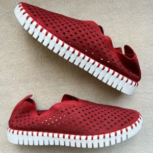 Ilse Jacobsen Tulip Red Fabric Perforated Slip On Shoes Women's EU 38 US 7.5 - 8