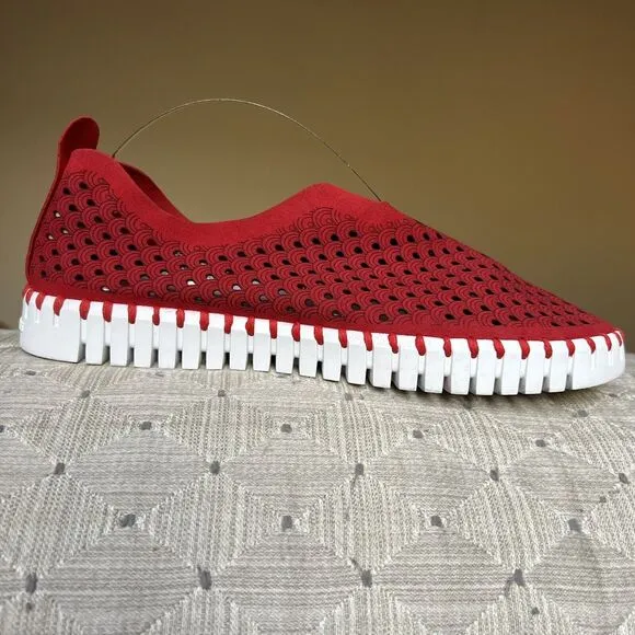 Ilse Jacobsen Tulip Red Fabric Perforated Slip On Shoes Women's EU 38 US 7.5 - 8