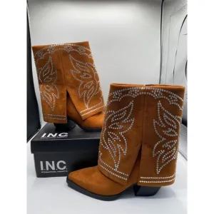 INC Jadiza Women's Brown Faux Suede Ankle Cowboy Western Shoes Boots NIB
