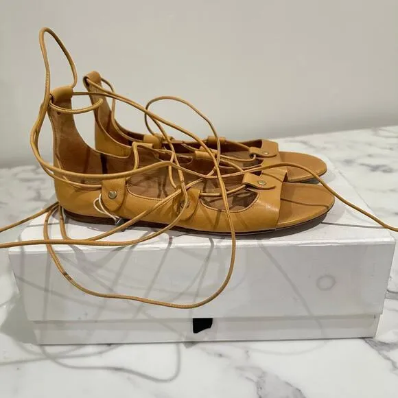 Isabel Marant Alisa Leather Lace-Up Sandals in Tan Amber Size EUR 37