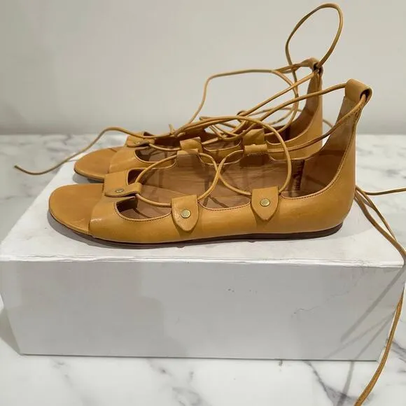 Isabel Marant Alisa Leather Lace-Up Sandals in Tan Amber Size EUR 37