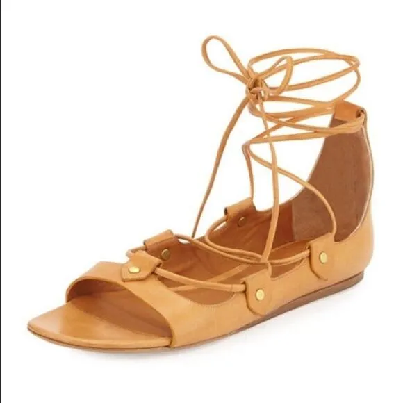Isabel Marant Alisa Leather Lace-Up Sandals in Tan Amber Size EUR 37