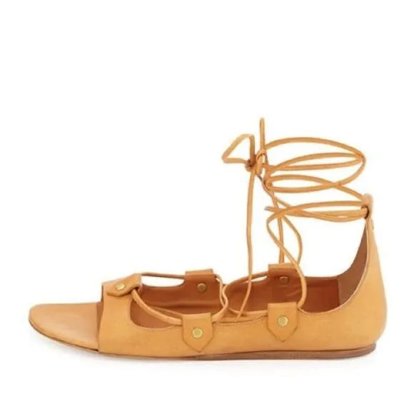 Isabel Marant Alisa Leather Lace-Up Sandals in Tan Amber Size EUR 37