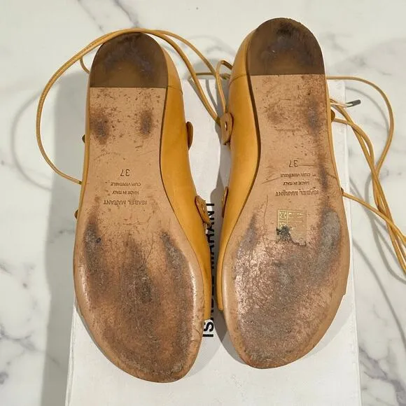 Isabel Marant Alisa Leather Lace-Up Sandals in Tan Amber Size EUR 37